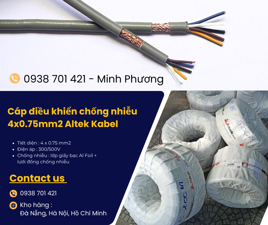 Cáp điều khiển chống nhiễu 4x0.75mm2 giao ngay Đà Nẵng, Quảng Nam, Quảng Ngãi